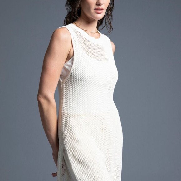 LAST ONE Nina Crochet Long Line Side Slit Cover Up Tank in Ivory - Picture 5 of 6